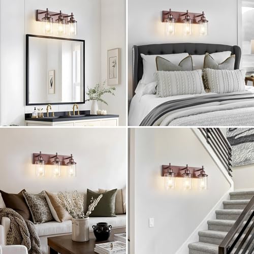 3 Light Bronze Bathroom Light Fixtures Over Mirror