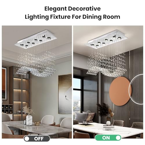 Modern Rectangular Wave Raindrop Crystal Chandelier Ceiling Light