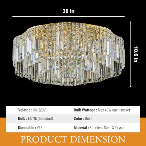 30 inch Flush Mount Crystal Ceiling Lights