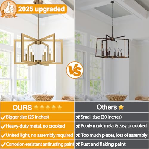 25" 61" Height Adjustable Modern Brass Chandelier for Dining Room