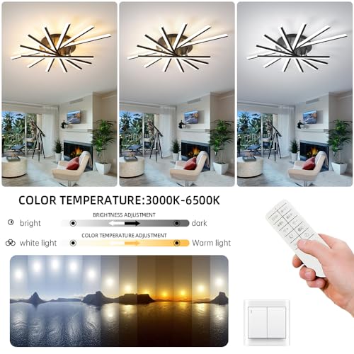 7 Lights Linear Modern Ceiling Lamp 41.3 inch Dimmable Led Semi Flush Mount Black Spiral Ceiling Light Fixture for Bedroom Dining Room Kitchen Island Living Room