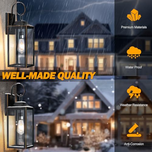 19" Large Outdoor Wall Lights Black with Gold Trim 2 Pack (2 Count)