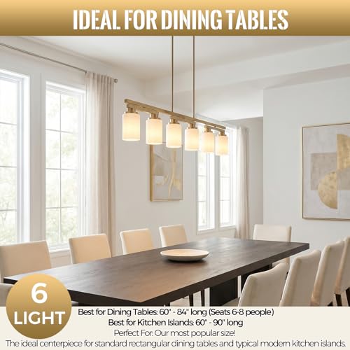 6 Light Brushed Gold Linear Chandelier