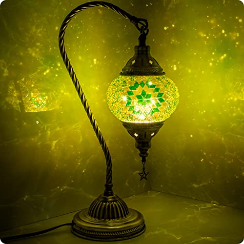 Turkish Moroccan Lamp with Bronze Base 3 Color Options Handmade Swan Neck Mosaic Glass Bedside Lamps for Bedroom