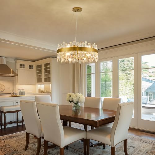 Modern Gold Crystal Raindrop Dining Chandelier Ceiling Light D23.6''