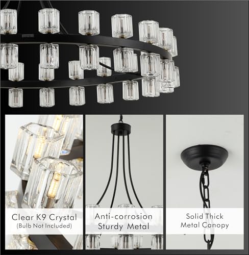 48" Wagon Wheel Chandelier Black Wagon Wheel Chandelier with Crystal Shade