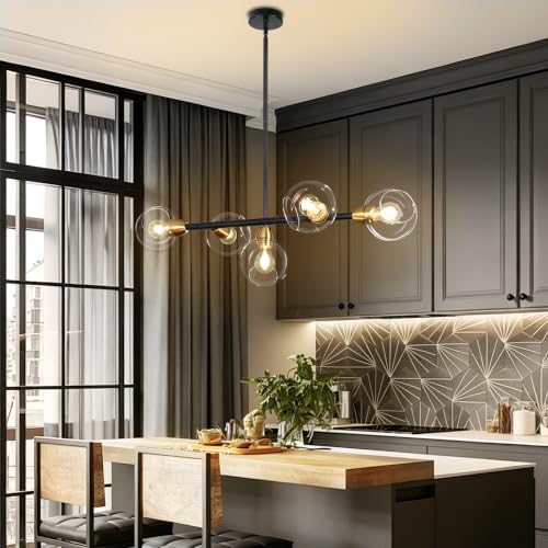 Black and Gold Linear Chandelier 5 Lights Modern Sputnik Chandeliers