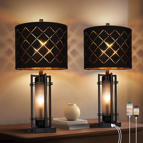 27'' Modern Table Lamp Set of 2 with Nightlight (2 Count)