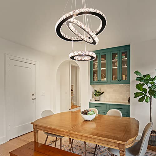 3 Ring Adjustable Height Crystal Chandelier Dimmable LED