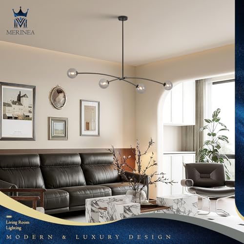Black Sputnik Chandelier with Smoke Glass Globe 4 Lights L51 Inch
