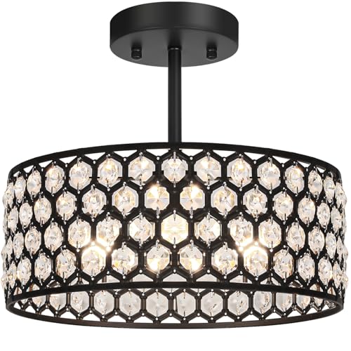 Black Crystal Ceiling Light Fixture