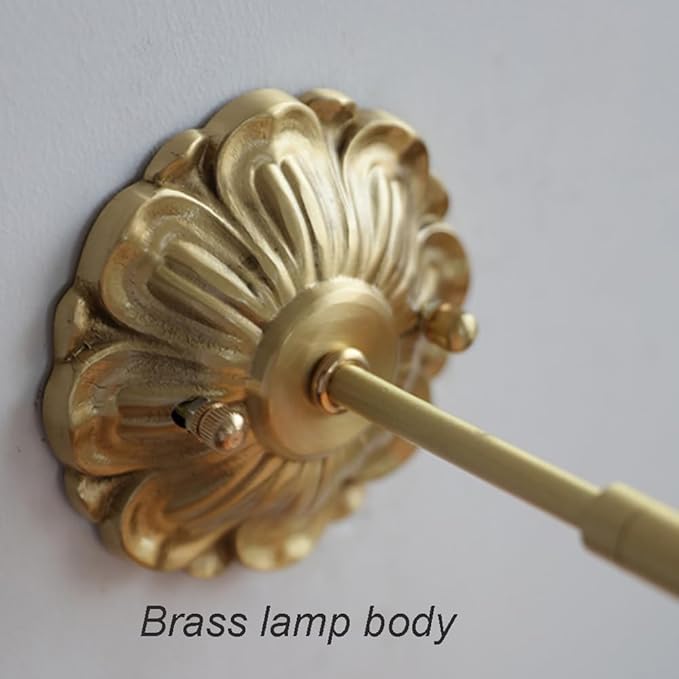 Modern Brass Wall Sconce Flower-Shaped Water Pattern Glass Wall Light Fixture Adjustable Bedside Wall Lamp, Japanese Style Wabi Sabi Polished Brass Wall Sconces for Bedroom Living Room