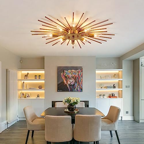 Semi Flush Mount 8 Light Ceiling Light Modern Metal Ceiling Lighting Gold Light Fixture Chandelier for Farmhouse Kitchen Dining Room Bedroom Hallway Living Room