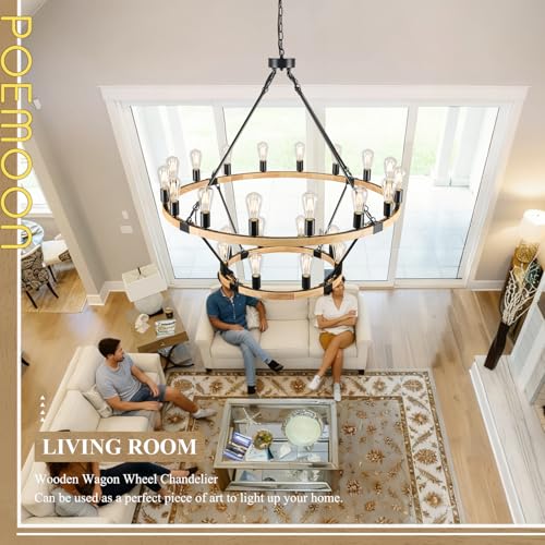 Natural Wooden Wagon Wheel Chandelier 24