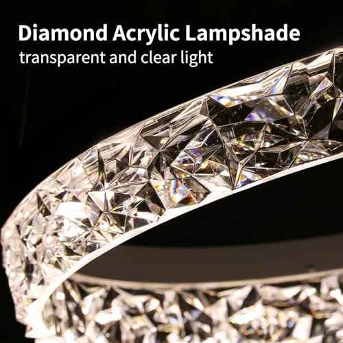 Modern LED Chandelier 1 Ring 19.7in Pendant Lighting for Kitchen Island 50W Dimmable LED Pendant Ceiling Light Black Hanging Light Fixtures with Remote for Kitchen Dining Room Bedroom Living Room