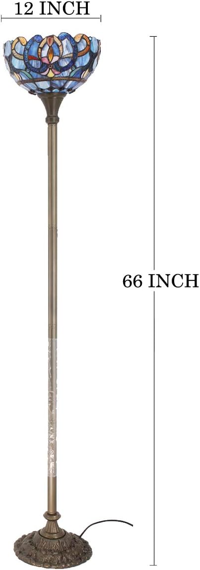 WERFACTORY Tiffany Floor Lamp Blue Purple Cloud Stained Glass Light 12X12X71 Inches Pole Torchiere Standing Corner Torch Uplight Decor Bedroom Living Room Home Office S558 Series (Blue Purple)