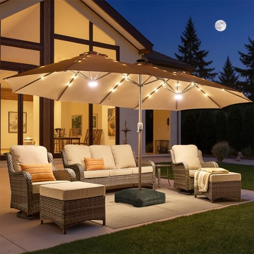 15 Ft Umbrella Outdoor Patio Solar Lights With Base