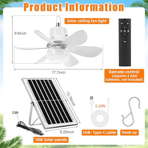 1 Set Solar Powered Ceiling Fan with Light