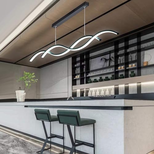 Modern LED Chandelier 31.49in Waving Linear Pendant Light Dimmable 3000K-6000K with Remote Control Hanging Island Light Fixture for Dining Room Living Room