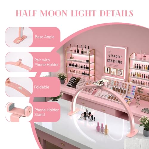 Foldable Large Half Moon LED Light for Table Nail Desk with Phone Stand