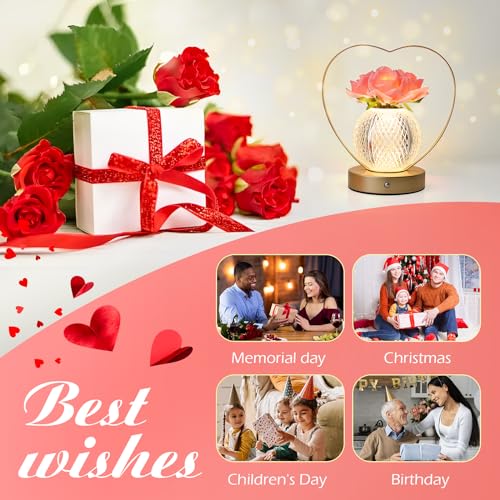 Women Gifts Rose Flower Lamp Cordless LED Touch Lamp Decor Gift