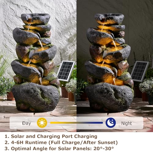 36.2''Tall Rock Solar Water Fountain Outdoor Garden