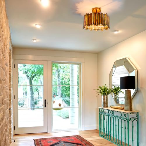 Antique Brass Ceiling Light Fixture in Drum Shape