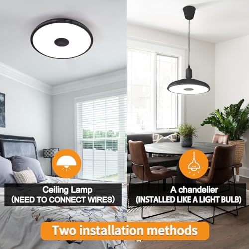 Black Waterproof LED Flush Mount Ceiling Light Fixture
