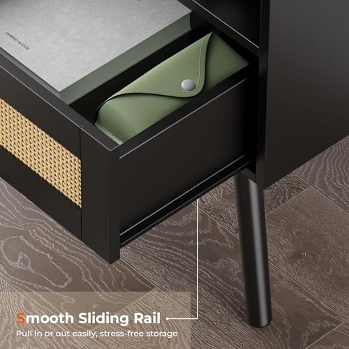 Nightstand with Charging Station & Rattan