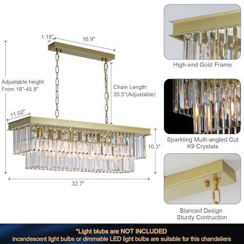 Modern Rectangular Crystal Chandelier Gold Island Rectangle Pendant Light