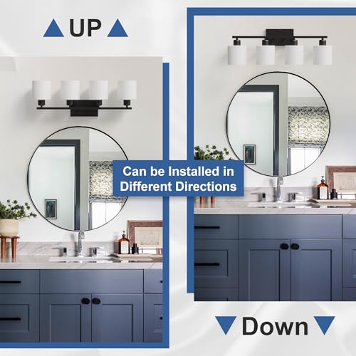 24 Inches Black Vanity Lights for Bathroom E26 Base White Lampshape