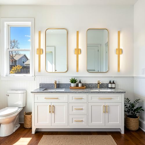 Modern Bathroom Light Fixtures Over Mirror 32 Inch Gold Bathroom Vanity Light with Up & Down Lighting 26W Dimmable 5CCT LED Vanity Lighting Fixture Bar for Restroom Mirror Cabinet