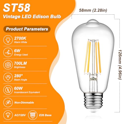 Vintage LED Edison Bulbs 6W (6 Count)