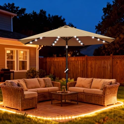 Solar Led Patio Umbrella with 32 Lights 11FT