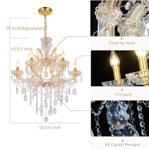 Modern 6 Light Maria Theresa Crystal Chandelier for Bedroom Luxury K9 Crystal Gold Chandelier Pendant Lighting Fixture for Dining Room