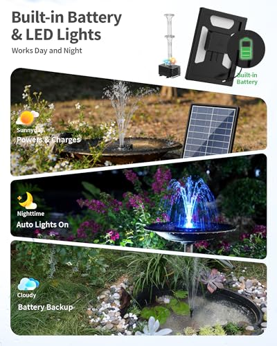 8W Solar Fountain Pump with 3200mAh Battery Backup & LED Lights