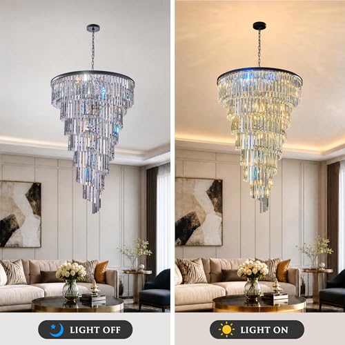 36'' Spiral Crystal Chandelier Black Modern Light Fixture