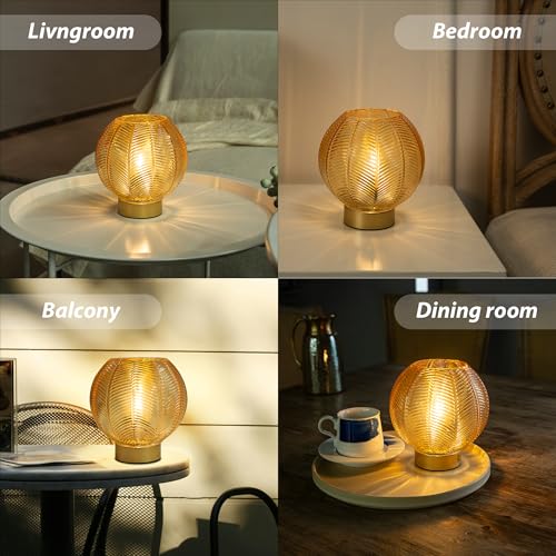 Battery Operated Decorative Glass Table Lamp with Timer Gold