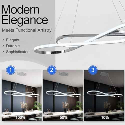 Minimalist Dimmable LED Pendant Chandelier with Remote Control | Sleek ceiling hanging light fixture, decorative lamp over table, suitable for kitchen island and dining room indoor lighting