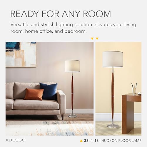 Floor Lamp Maple Wood & Satin Steel