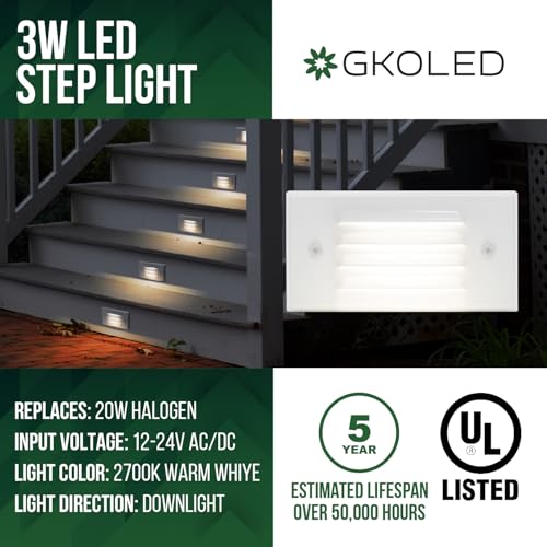 Low Voltage Outdoor Step Lights 12V 3W Stair Lighting with Horizontal Louvered Faceplate (6 Count)