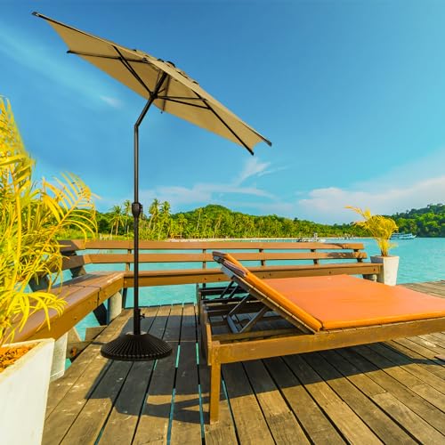 7.5FT Lyon Outdoor Patio Umbrella Outdoor Table Umbrella with Push Button Tilt and Crank Market Umbrella 6 Sturdy Ribs UV Protection Waterproof for Garden Deck Backyard Pool Tan