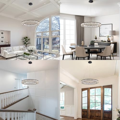 Crystal Chandeliers Modern Black LED Chandelier Adjustable LED Ceiling Light Fixtures Black Hanging Pendant Lights for Living Room Dining Room