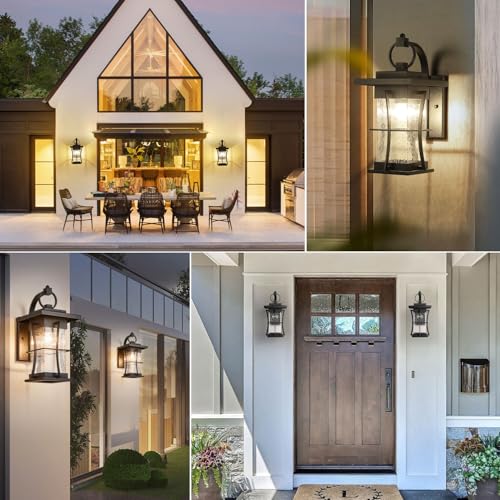 Outdoor Wall Sconces Light Fixtures Exterior Wall Lantern Outside House Lamps Waterproof Black Metal with Clear Seeded Glass