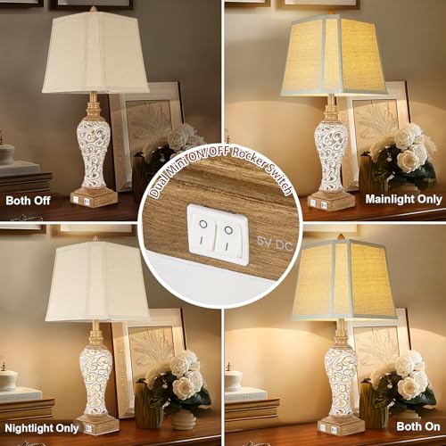 Rustic Table Lamp Set of 2 for Living Room with Night Lights (2 Count)