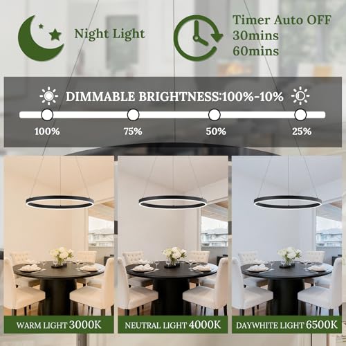 Modern LED Ring Chandelier Black Chandeliers 24in Dimmable