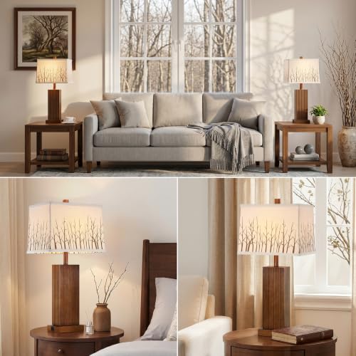 27.5" Farmhouse Wood Table Lamps Set of 2 for Bedroom Living Room (2 Count)