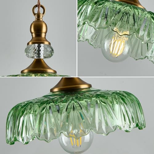 Vintage Glass Pendant Light Fixture Green Adjustable Chandelier Modern Gold Hanging Ceiling Light for Farmhouse Dining Room Living Room Bedroom Entryway Kitchen Island