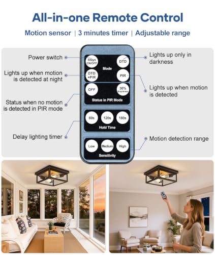 Motion Sensor Outdoor Ceiling Light with Remote