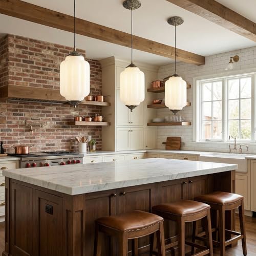 2 Pack Vintage Milk Glass Pendant Lights Kitchen